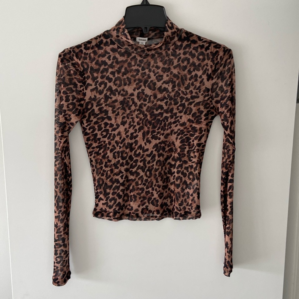 Garage sheer leopard print top